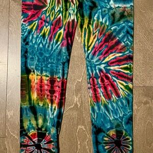 Jayli Womens Tie Dye Cotton Rayon Spandex Leggings Blue Yellow Red Small